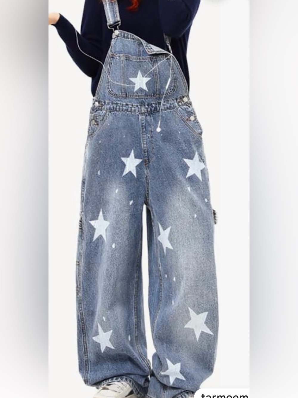 CHOUYATOU - Star-Print Wide Leg Denim Overalls - MEDIUM